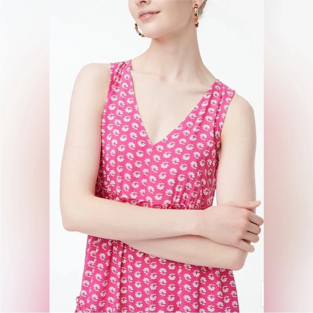 J. Crew Factory Pink Floral Tiered Midi Dress - Picture 2 of 8